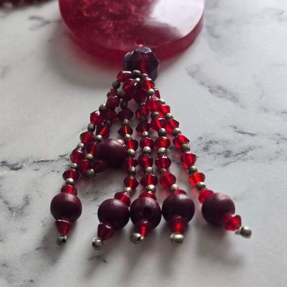 Vintage  Czech Czechoslovakian Red Glass Beaded Lucite Necklace - Picture 1 of 9